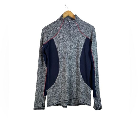 Athleta Gray Blue Pullover Running Wild Colorblock Half Zip Sweater Size M - Picture 1 of 9